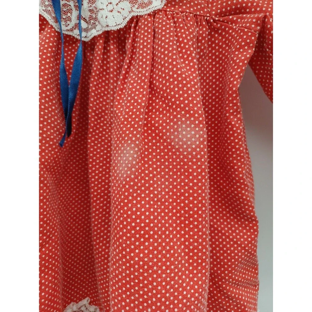 VTG toddler Girl Dress Ruffle Lace Polkadot Red White Polka dot Long Sleeve 3T